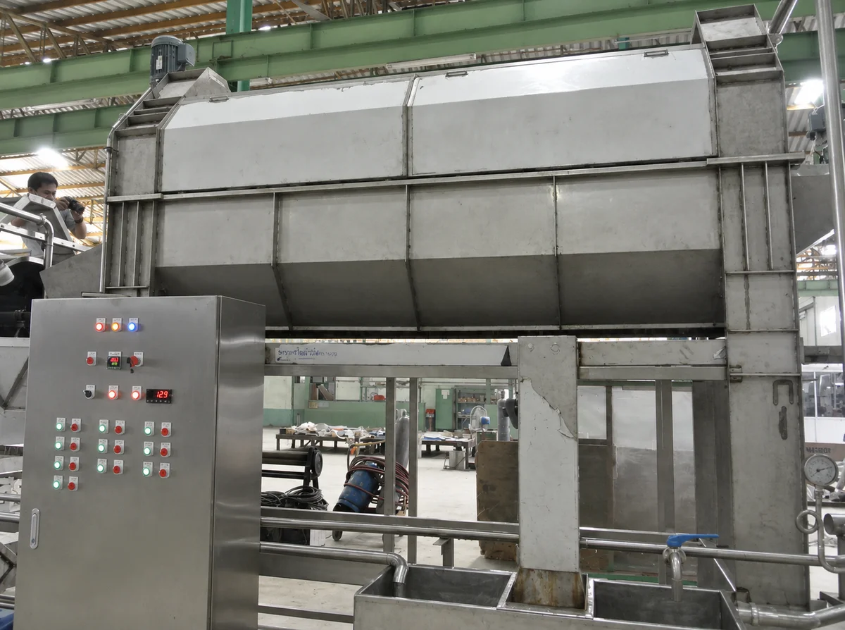 Rotary Brush Washer: Washer body and controls viewed from the side.