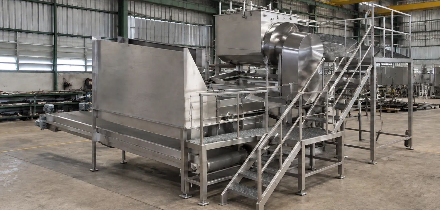 Kneader-type tea extraction system with a raised platform and access stairs.