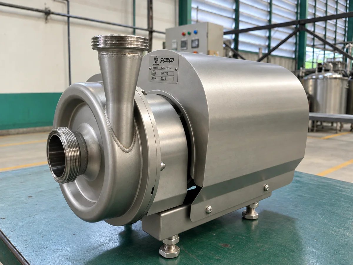 FEC Pump: FEC pump casing and hygienic connections from the opposite side.