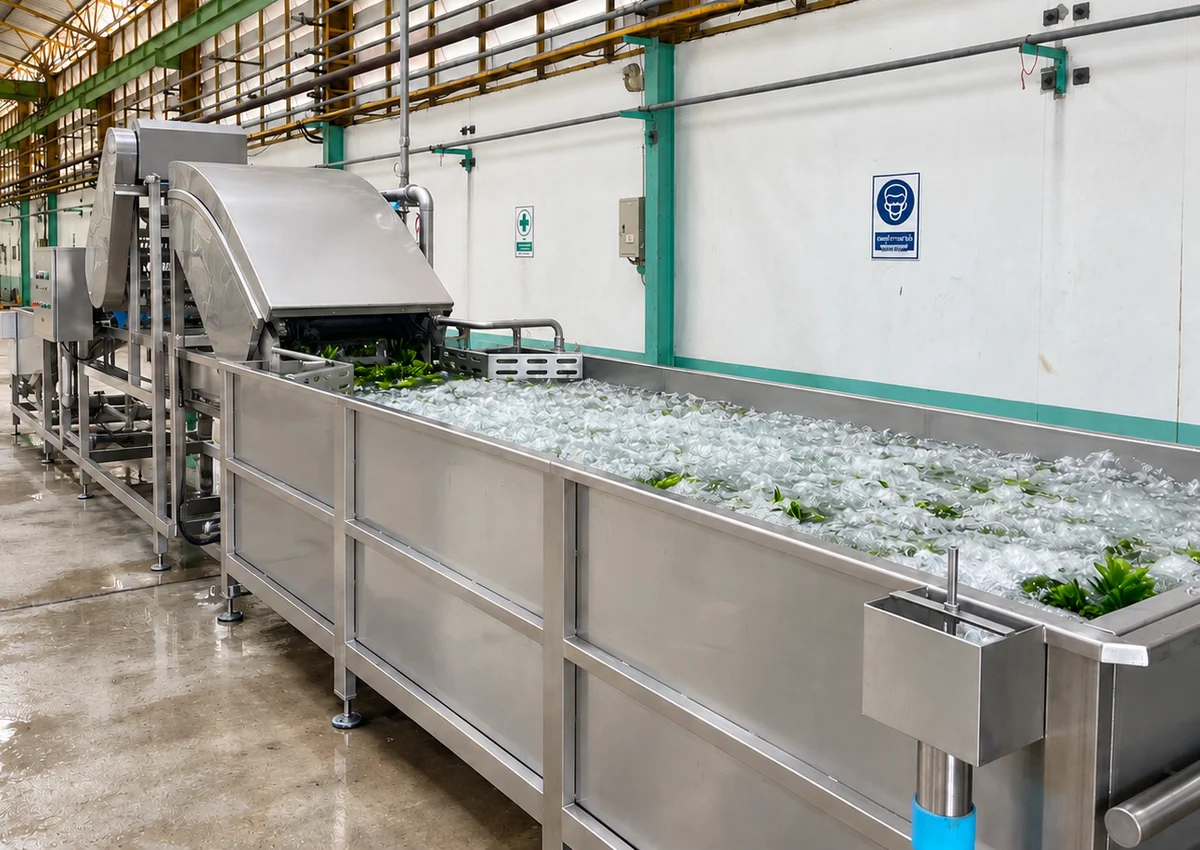 Pineapples in a washing tank