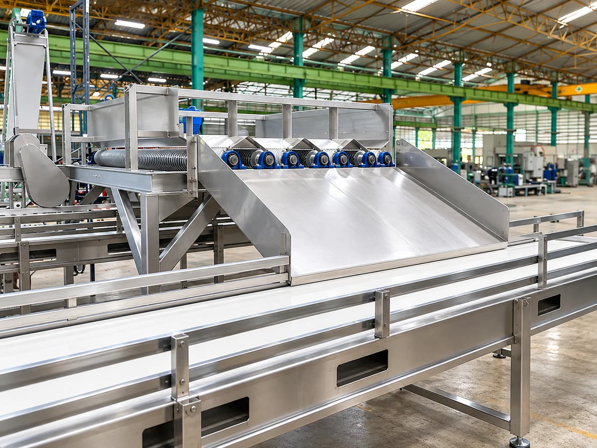 Fruit Size Grading: Grading rollers and discharge arrangement.