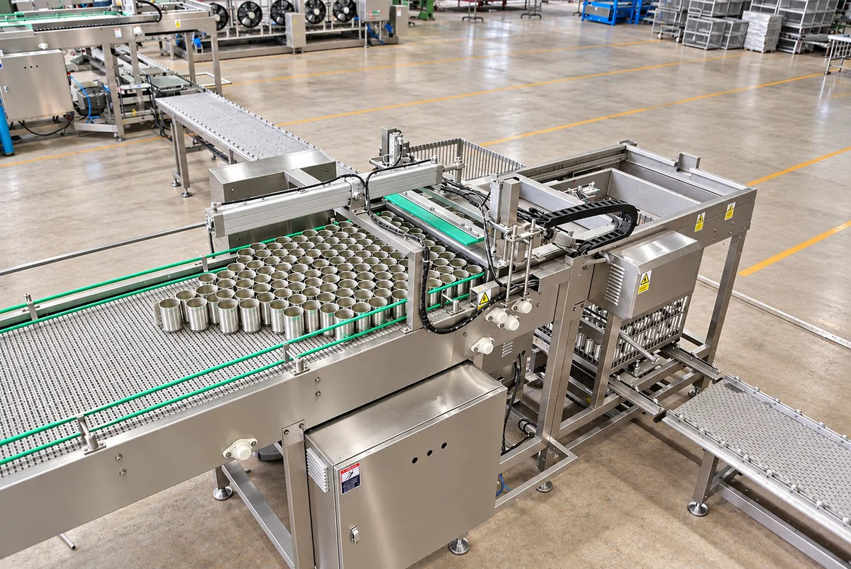 Palletizer: Can grouping and transfer assembly.