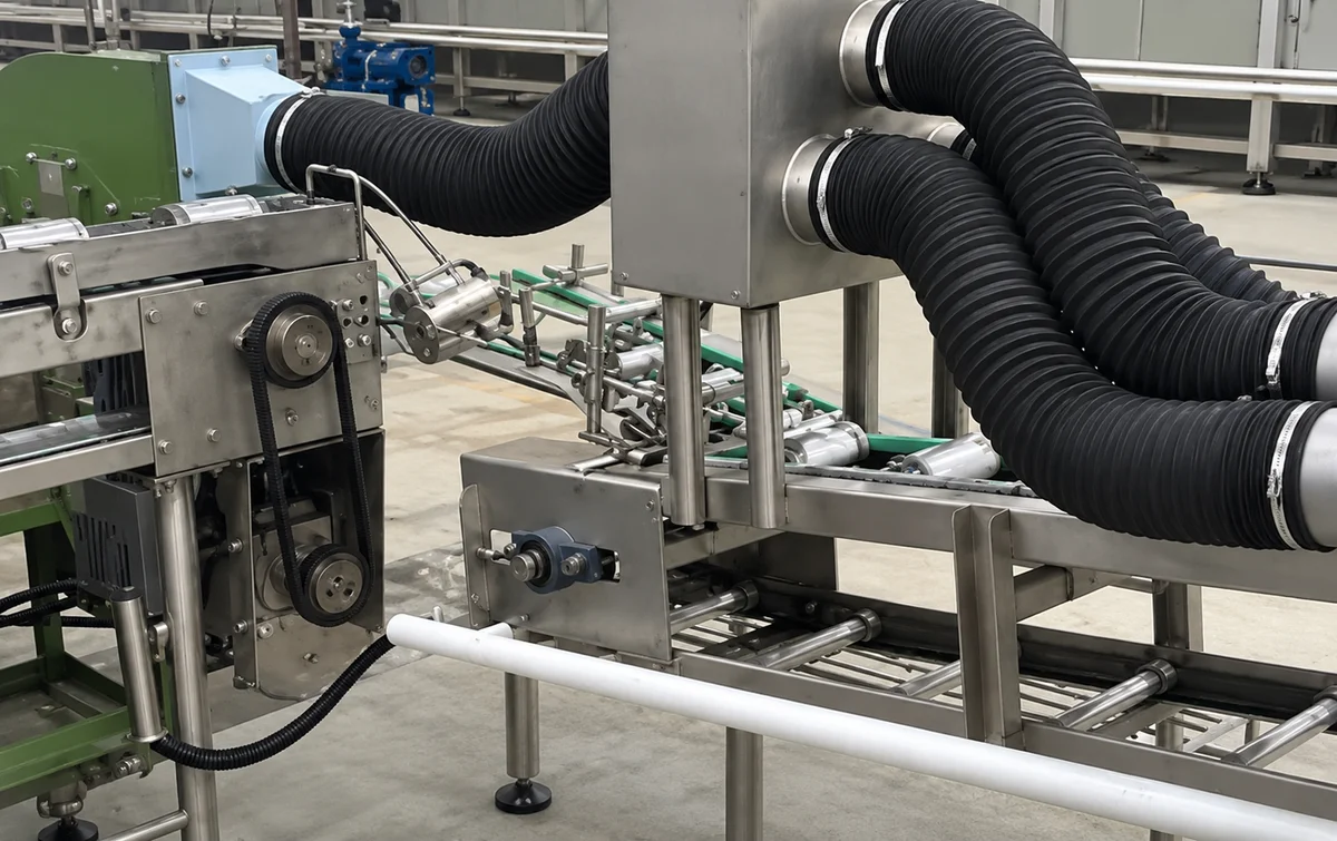 Air-duct and conveyor arrangement in the drying equipment.