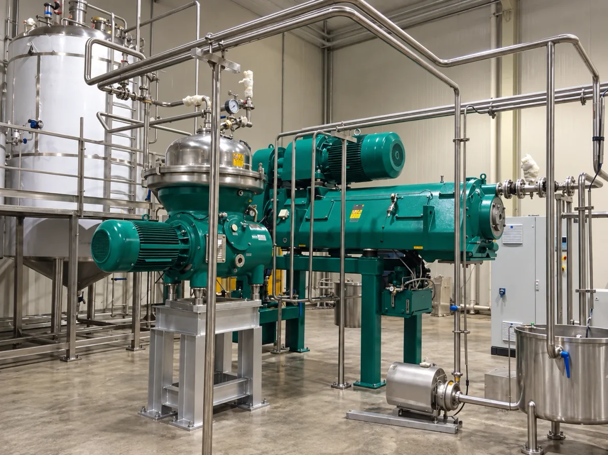 Long horizontal decanter in the background with a separator in the foreground.