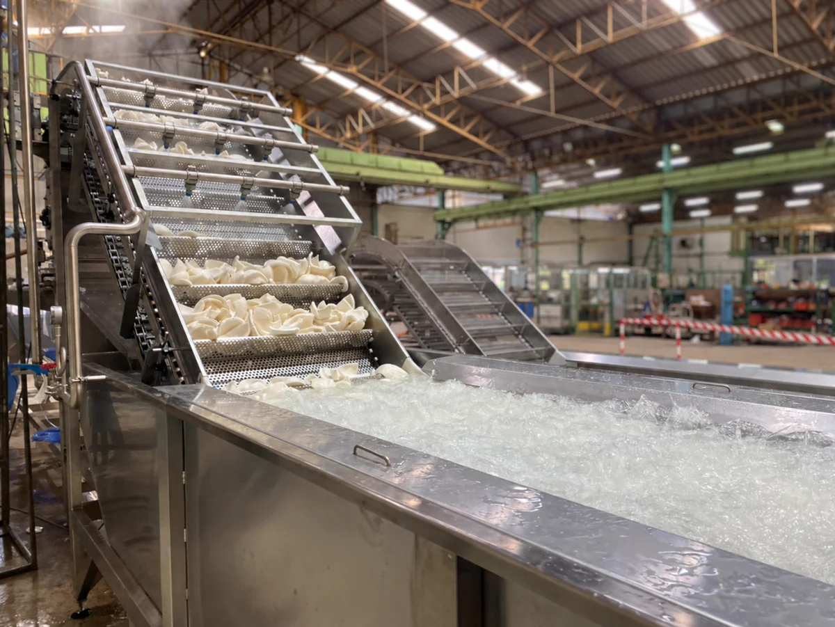 Washing equipment with a water tank, conveying section and spray arrangement.